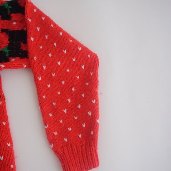 Handmade Red Knit with Black Scottish Terrier 100% Wool Mock Neck Sweater M - Picture 5 of 12